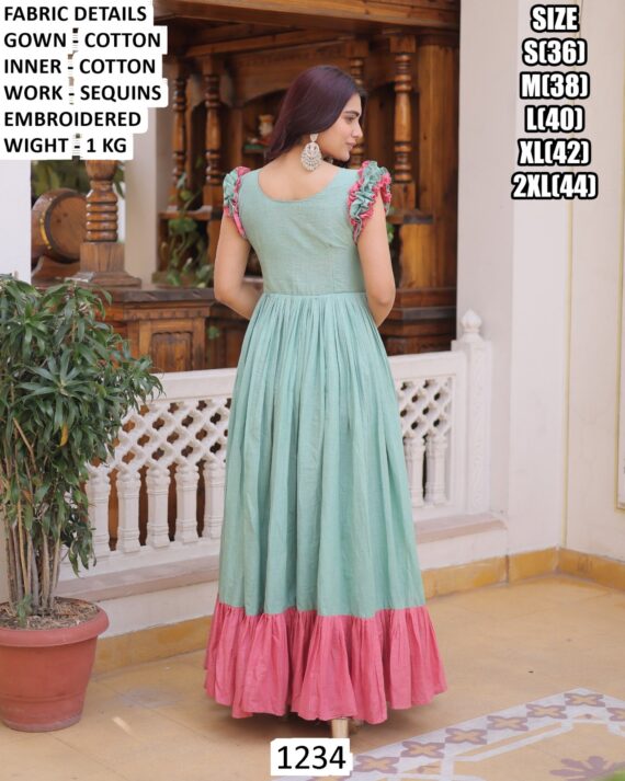 Premium Readymade Sequins Embroidery Designer Party Wear Cotton Gowns