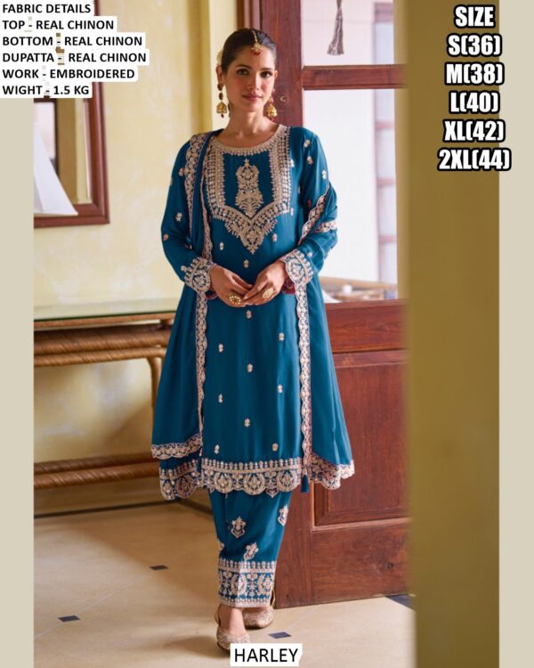 Real Chinon Embroidery Party Wedding Festival Casual Ready Pant Salwar Kameez