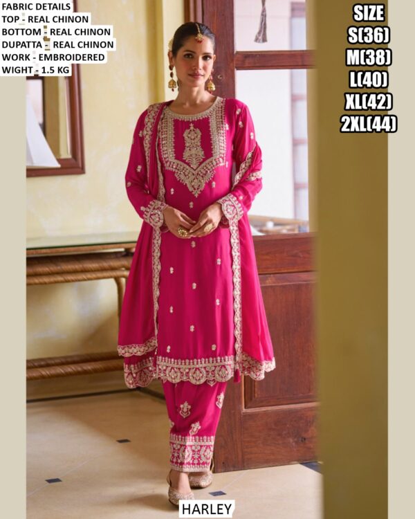 Real Chinon Embroidery Party Wedding Festival Casual Ready Pant Salwar Kameez