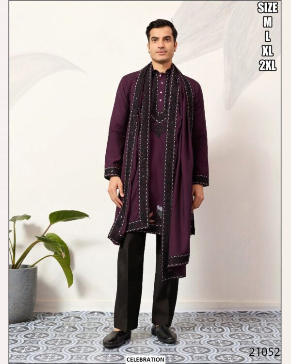 Beautiful Embroidery Work Viscose Silk Men's Readymade Kurta With Traditional Dupatta