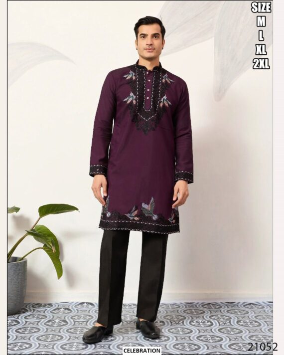 Beautiful Embroidery Work Viscose Silk Men's Readymade Kurta With Traditional Dupatta