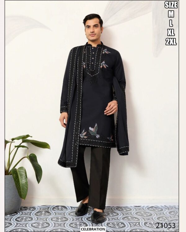 Beautiful Embroidery Work Viscose Silk Men's Readymade Kurta With Traditional Dupatta