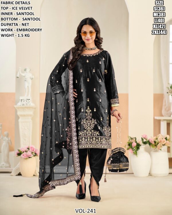 Buy Ice Velvet Amazing Embroidered Tulip Pant Style Salwar Suits - Four Piece Catalogue