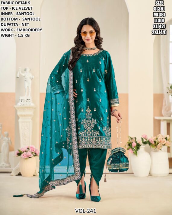 Buy Ice Velvet Amazing Embroidered Tulip Pant Style Salwar Suits - Four Piece Catalogue