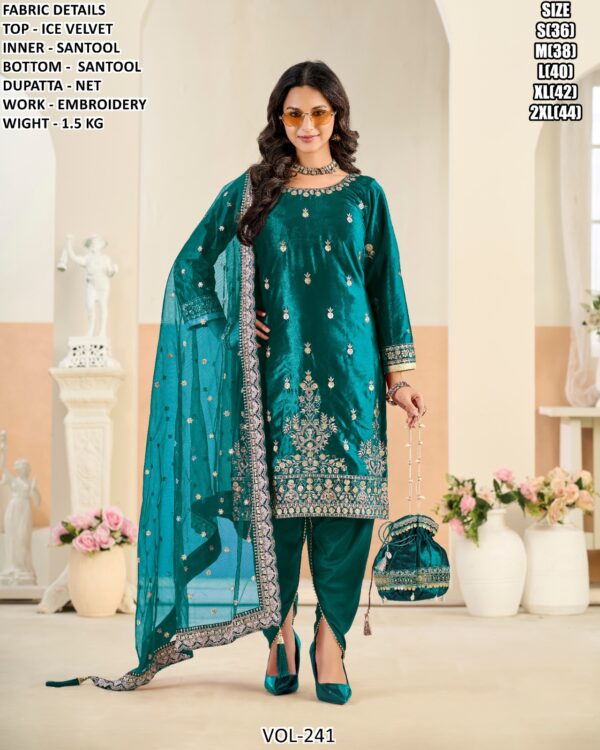 Buy Ice Velvet Amazing Embroidered Tulip Pant Style Salwar Suits - Four Piece Catalogue