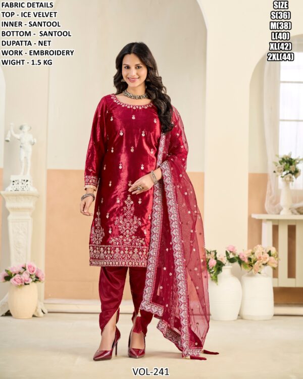 Buy Ice Velvet Amazing Embroidered Tulip Pant Style Salwar Suits - Four Piece Catalogue