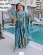 Exclusive Turquoise Blue And Chiku Colour Super Silk Ready To Wear Salwar Kameez