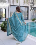 Exclusive Turquoise Blue And Chiku Colour Super Silk Ready To Wear Salwar Kameez