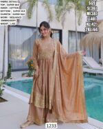 Exclusive Turquoise Blue And Chiku Colour Super Silk Ready To Wear Salwar Kameez