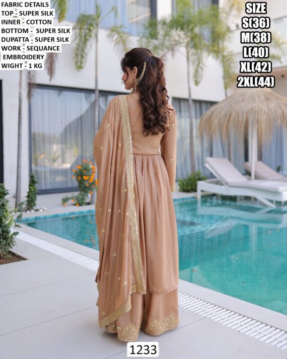 Exclusive Turquoise Blue And Chiku Colour Super Silk Ready To Wear Salwar Kameez