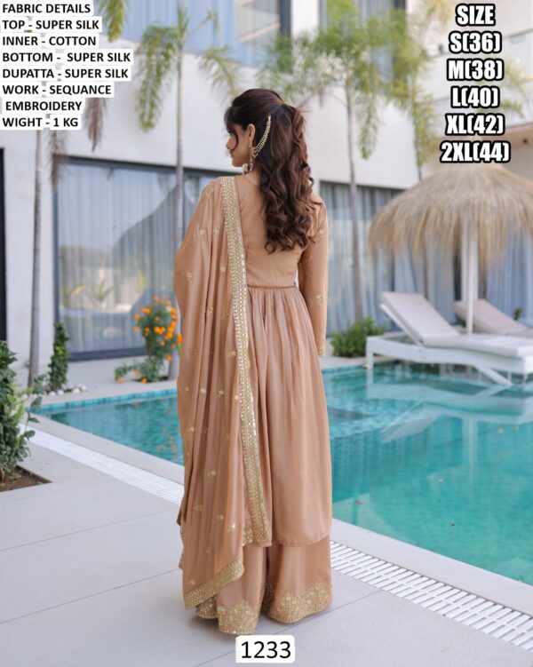 Exclusive Turquoise Blue And Chiku Colour Super Silk Ready To Wear Salwar Kameez