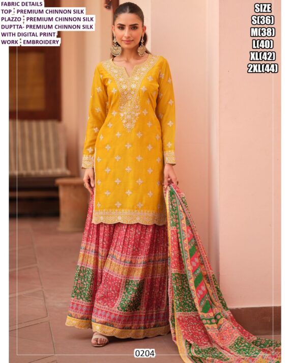 Party Wear Style Premium Chinon Silk Embroidered With Digital Printed Salwar Suits Catalogue