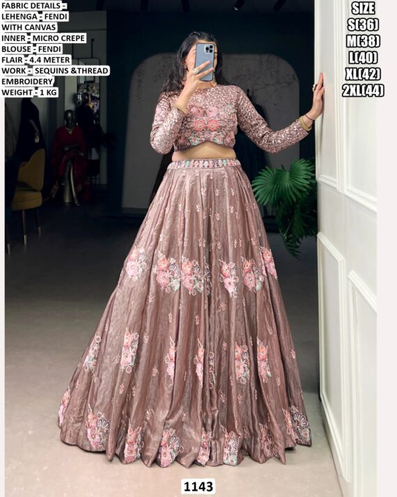 Fascinating Fendi Silk Thread Embroidered Onion Pink Colour Crop Top And Lehenga Set