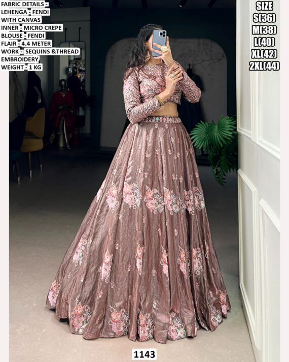 Fascinating Fendi Silk Thread Embroidered Onion Pink Colour Crop Top And Lehenga Set