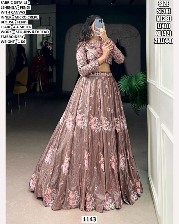 Fascinating Fendi Silk Thread Embroidered Onion Pink Colour Crop Top And Lehenga Set