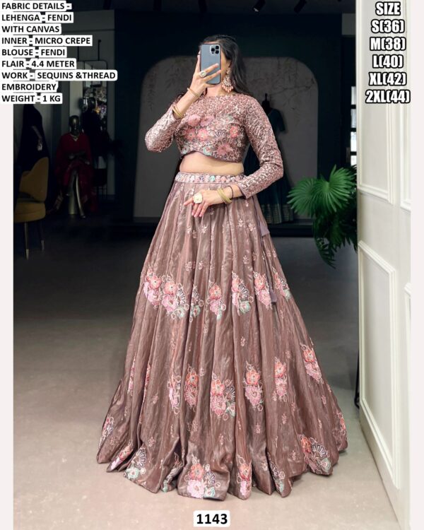 Fascinating Fendi Silk Thread Embroidered Onion Pink Colour Crop Top And Lehenga Set