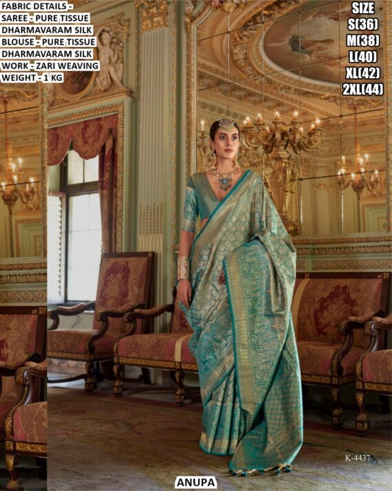 Buy Authentic Designer Zari Woven Pure Tissue Dharmavaram Silk Festival Wear Sarees