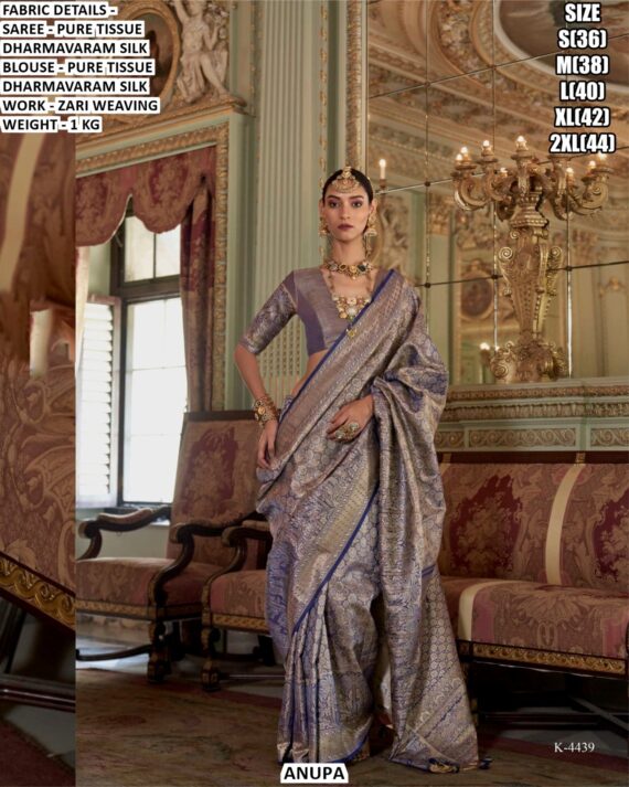 Buy Authentic Designer Zari Woven Pure Tissue Dharmavaram Silk Festival Wear Sarees