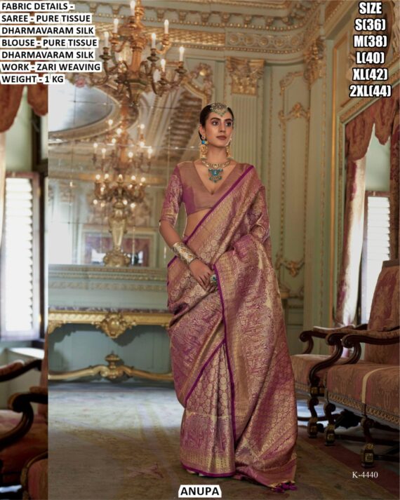 Buy Authentic Designer Zari Woven Pure Tissue Dharmavaram Silk Festival Wear Sarees