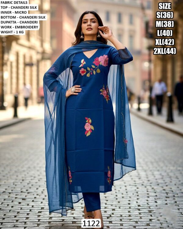 A Classy Kurti Pant Sets In Pure Chanderi Silk, Beautifully Finished With Embroidery For A Simple Look