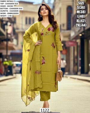 A Classy Kurti Pant Sets In Pure Chanderi Silk, Beautifully Finished With Embroidery For A Simple Look