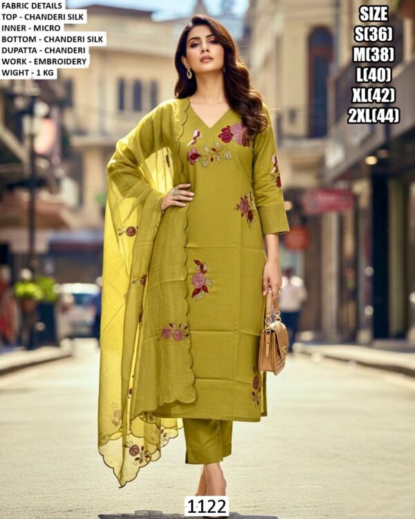 A Classy Kurti Pant Sets In Pure Chanderi Silk, Beautifully Finished With Embroidery For A Simple Look