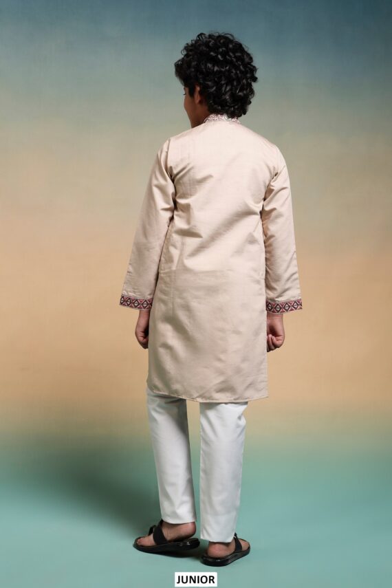 Shop Kid's Boys Multi Colour Thread Embroidery Work Kurta And Pajama In Viscose Silk Fabric