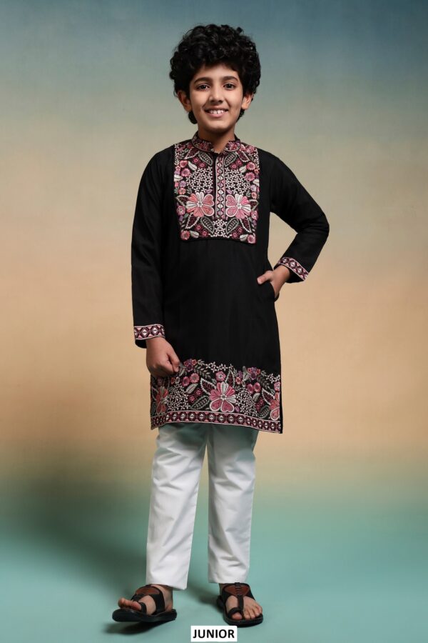 Shop Kid's Boys Multi Colour Thread Embroidery Work Kurta And Pajama In Viscose Silk Fabric