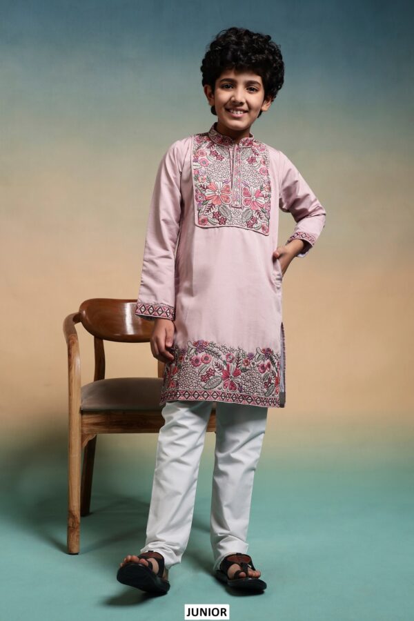Shop Kid's Boys Multi Colour Thread Embroidery Work Kurta And Pajama In Viscose Silk Fabric