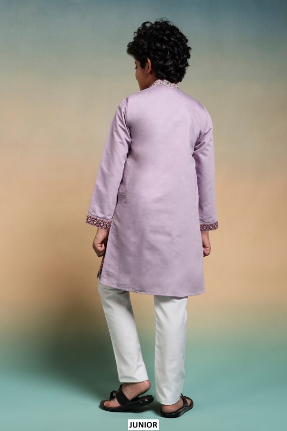 Shop Kid's Boys Multi Colour Thread Embroidery Work Kurta And Pajama In Viscose Silk Fabric