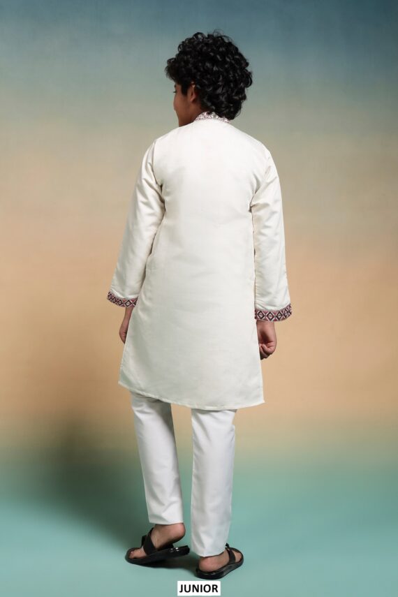 Shop Kid's Boys Multi Colour Thread Embroidery Work Kurta And Pajama In Viscose Silk Fabric