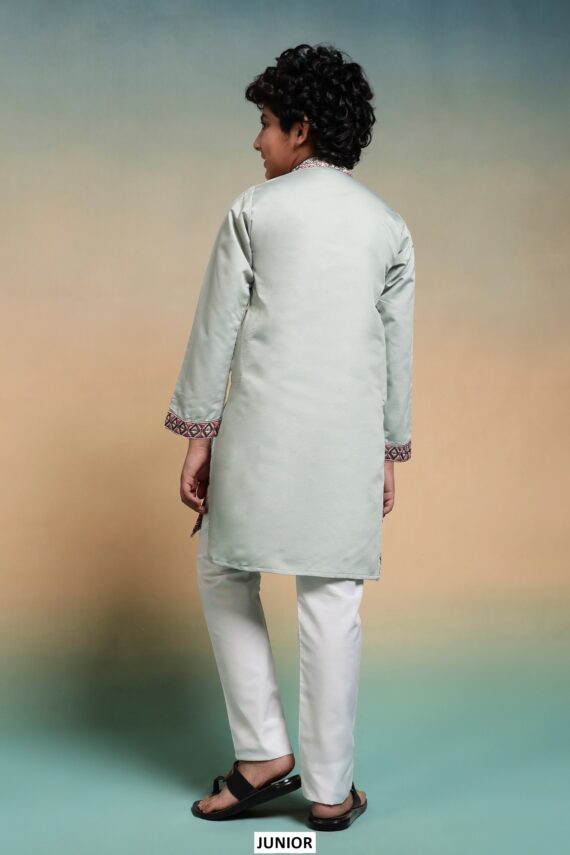 Shop Kid's Boys Multi Colour Thread Embroidery Work Kurta And Pajama In Viscose Silk Fabric