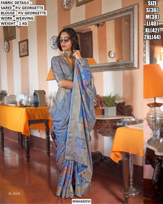 Pure Lux P.v Georgette Brasso Printed And Weaving Party Wear Saree With Stylish Blouse