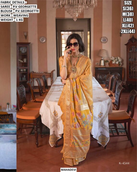 Pure Lux P.v Georgette Brasso Printed And Weaving Party Wear Saree With Stylish Blouse