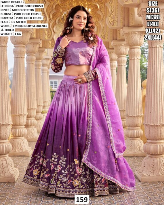 Ready To Wear Lehenga Choli With Thread And Sequins Embroidery In Ombre Gold Crush Fabric