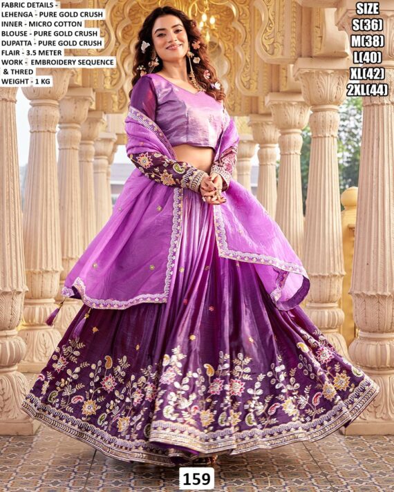 Ready To Wear Lehenga Choli With Thread And Sequins Embroidery In Ombre Gold Crush Fabric