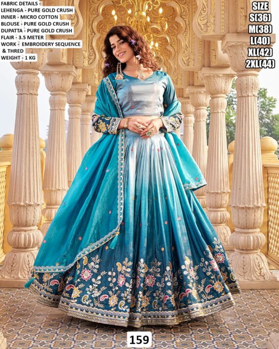 Ready To Wear Lehenga Choli With Thread And Sequins Embroidery In Ombre Gold Crush Fabric