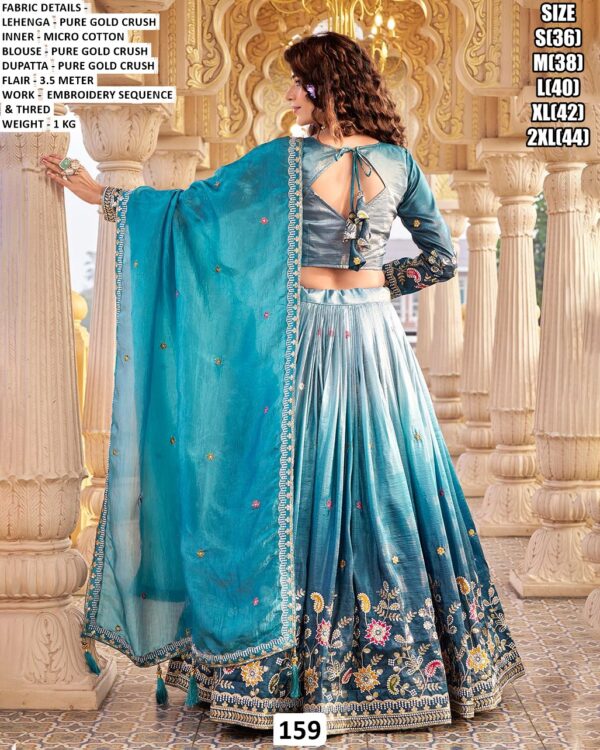 Ready To Wear Lehenga Choli With Thread And Sequins Embroidery In Ombre Gold Crush Fabric