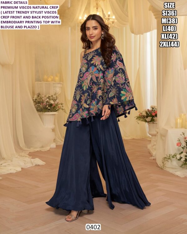 Premium Viscose Natural Crepe Position Embroidery Printing Ethnic Outfits (Plazo Pair)