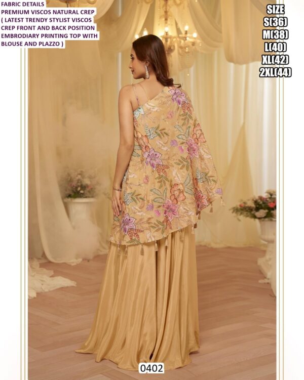 Premium Viscose Natural Crepe Position Embroidery Printing Ethnic Outfits (Plazo Pair)