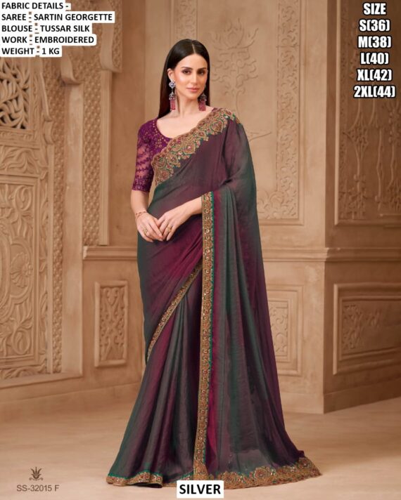 Make Dazzling And Alluring Look In Parties With Our Collection Of Double Shaded Satin Georgette Sarees
