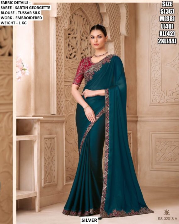 Make Dazzling And Alluring Look In Parties With Our Collection Of Double Shaded Satin Georgette Sarees