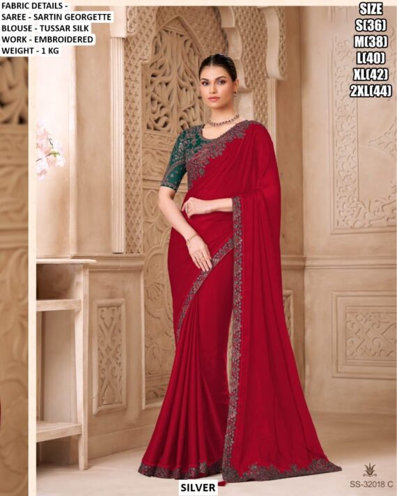 Make Dazzling And Alluring Look In Parties With Our Collection Of Double Shaded Satin Georgette Sarees