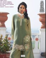 Shop This Beautiful Crushed Shimmer Hand Work Three-Piece Plazo Suit In Sage Green