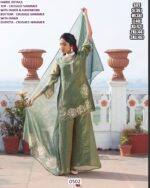 Shop This Beautiful Crushed Shimmer Hand Work Three-Piece Plazo Suit In Sage Green