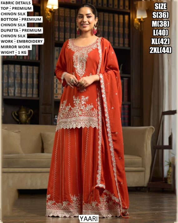 Step Into Unforgettable Moments Wrapped In Beauty With This Mirror And Embroidery Work Chinon Silk Suits