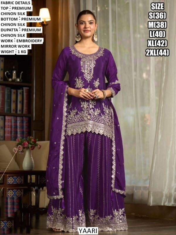 Step Into Unforgettable Moments Wrapped In Beauty With This Mirror And Embroidery Work Chinon Silk Suits