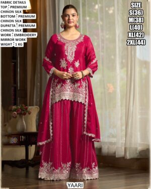 Step Into Unforgettable Moments Wrapped In Beauty With This Mirror And Embroidery Work Chinon Silk Suits