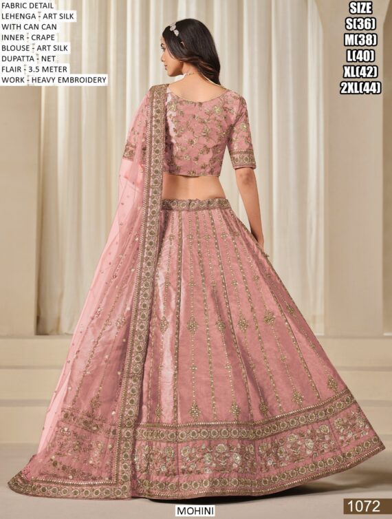 Graceful Blush Pink And Beige Colour Art Silk Embroidered Lehenga Choli For Your Weddings