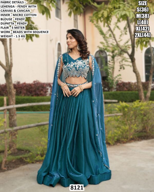 Firozi Blue Colour Beads With Sequins Embroidery Work Fendy Silk Lehenga Choli Set